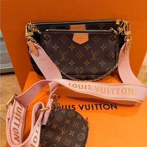 Louis Vuitton Brown Monogram Crossbody with Pink Strap